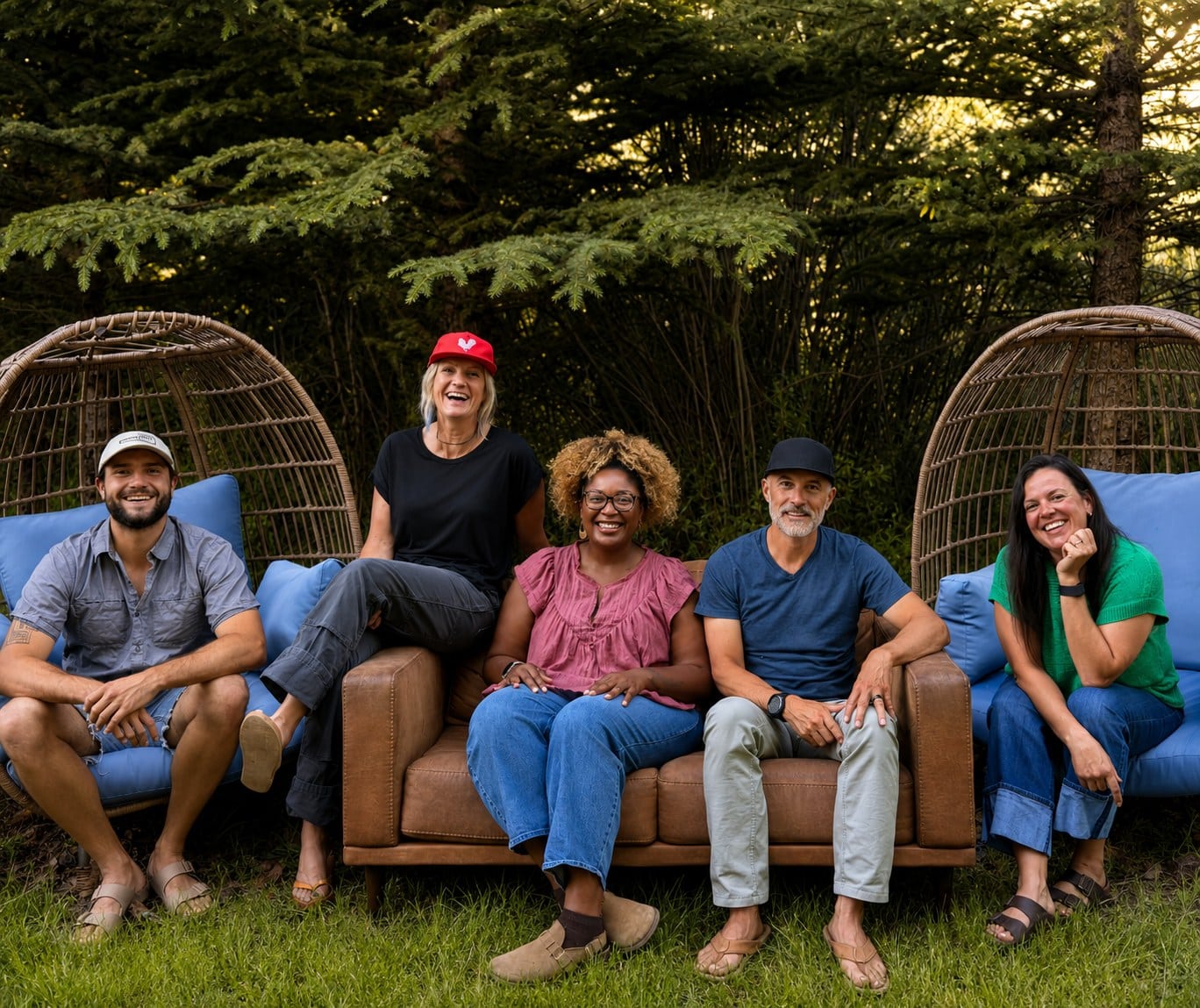 Tribe staff team outdoors: Coleson Schatz, Lissa Hunter, Laneisha Pickens, Brian Hunter, and Amanda Lack.
